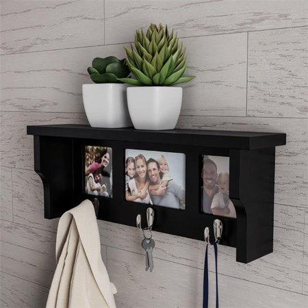 LAVISH HOME Lavish Home 80-WALLP-3 Wall Shelf & Picture Collage with Ledge & 3 Hanging Hooks - Black 80-WALLP-3